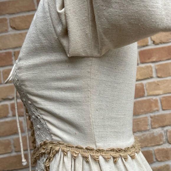 Vintage 1970s Gunne Sax Black Label Prairie style dress - burlap/cotton/ flax - Picture 6 of 15